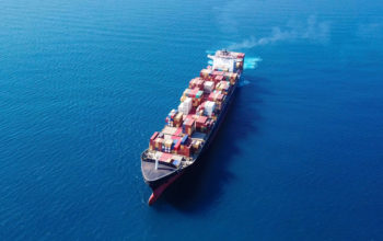 Ultra large container vessel (ULCV) at sea - Aerial image